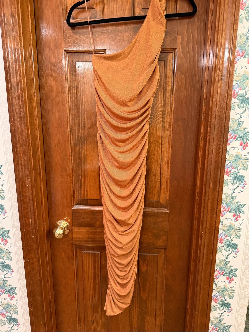 One-Shoulder Ruched Maxi Dress in Rust - Picture 6 of 9